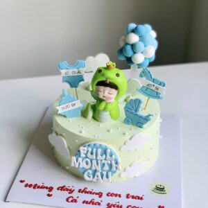 bánh kem đầy tháng màu xanh bơ