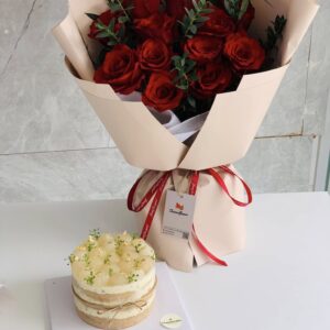 combo bó hoa hồng đỏ và bánh