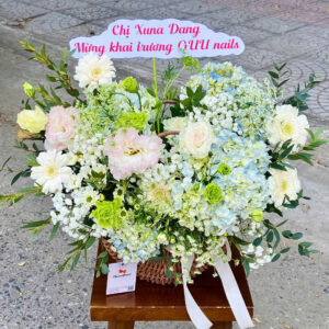 giỏ hoa khai trương tone xanh bơ