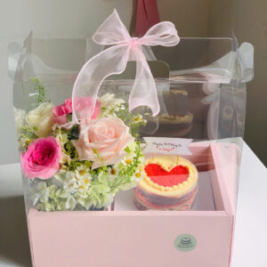 set hoa tươi và bánh redvelvet