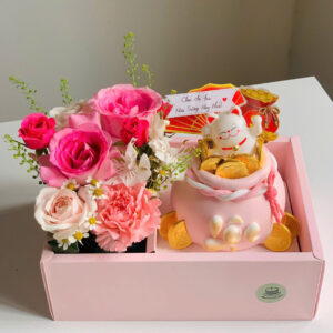 set bánh và hoa khai trương