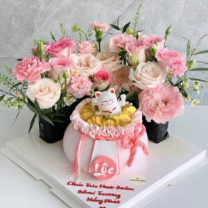 set hoa và bánh khai trương